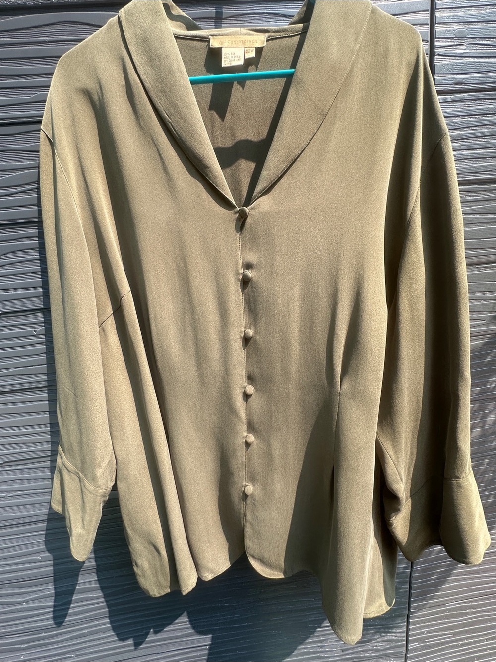 Relaxed Olive Green Silk Button-Front Blouse